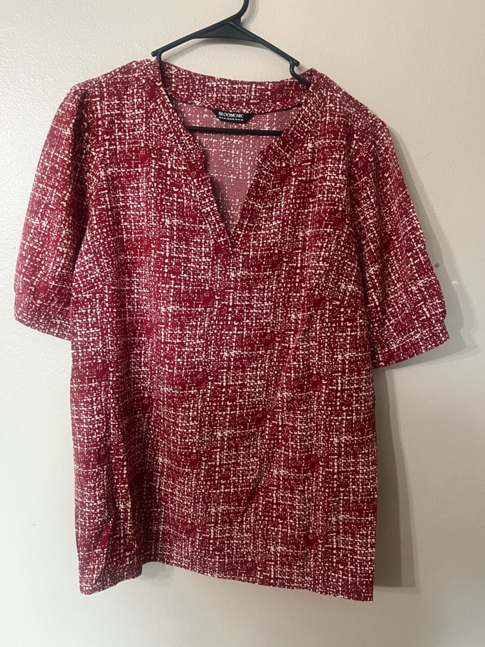 BloomChic Red and White Patterned Split-Neck Tunic